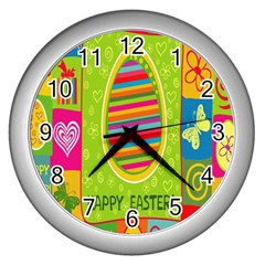 Happy Easter Butterfly Love Flower Floral Color Rainbow Wall Clocks (silver)  by Mariart