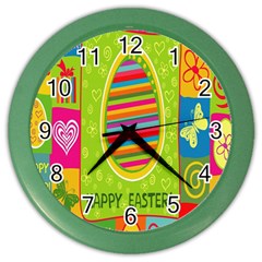 Happy Easter Butterfly Love Flower Floral Color Rainbow Color Wall Clocks by Mariart