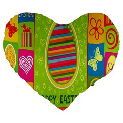 Happy Easter Butterfly Love Flower Floral Color Rainbow Large 19  Premium Flano Heart Shape Cushions by Mariart