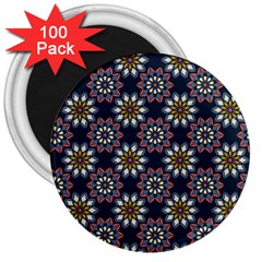 Floral Flower Star Blue 3  Magnets (100 Pack) by Mariart