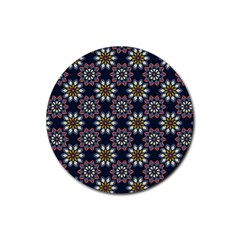 Floral Flower Star Blue Rubber Round Coaster (4 Pack)  by Mariart