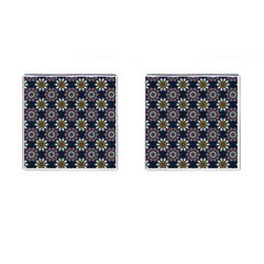 Floral Flower Star Blue Cufflinks (square) by Mariart