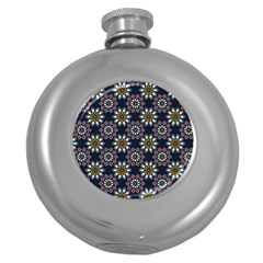 Floral Flower Star Blue Round Hip Flask (5 Oz) by Mariart