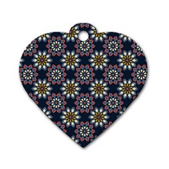 Floral Flower Star Blue Dog Tag Heart (one Side) by Mariart