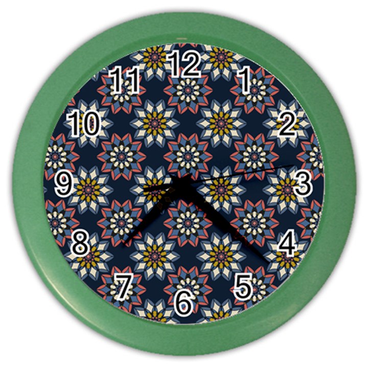 Floral Flower Star Blue Color Wall Clocks