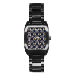 Floral Flower Star Blue Stainless Steel Barrel Watch by Mariart