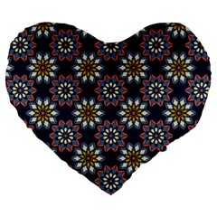 Floral Flower Star Blue Large 19  Premium Flano Heart Shape Cushions by Mariart