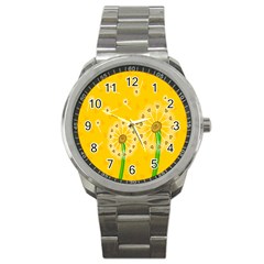 Leaf Flower Floral Sakura Love Heart Yellow Orange White Green Sport Metal Watch by Mariart