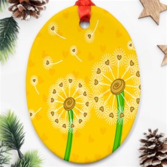 Leaf Flower Floral Sakura Love Heart Yellow Orange White Green Oval Ornament (two Sides) by Mariart