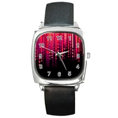 Line Vertical Plaid Light Black Red Purple Pink Sexy Square Metal Watch by Mariart