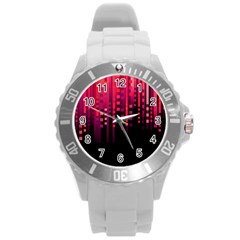 Line Vertical Plaid Light Black Red Purple Pink Sexy Round Plastic Sport Watch (l) by Mariart