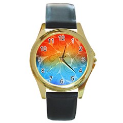 Leaf Color Sam Rainbow Round Gold Metal Watch by Mariart