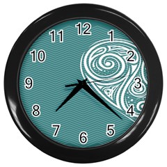 Line Wave Chevron Star Blue Love Heart Sea Beach Wall Clocks (black) by Mariart