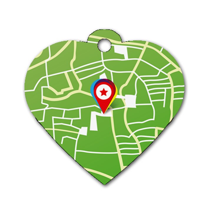 Map Street Star Location Dog Tag Heart (One Side)