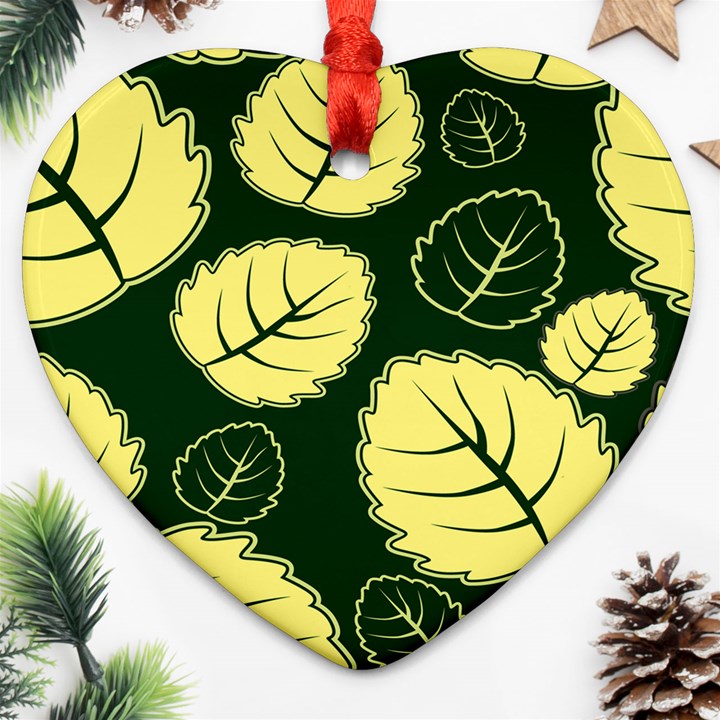 Leaf Green Yellow Ornament (Heart)