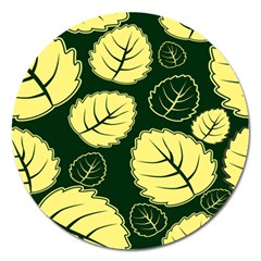 Leaf Green Yellow Magnet 5  (Round)