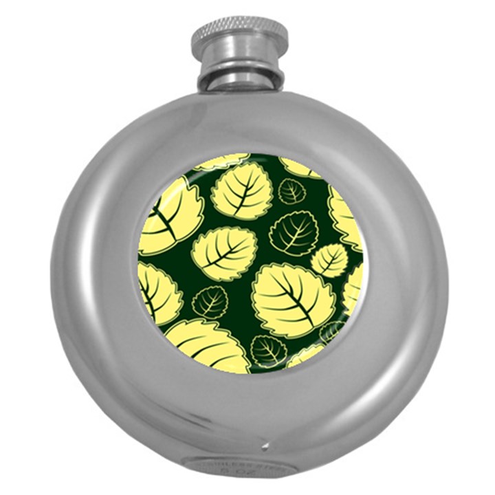 Leaf Green Yellow Round Hip Flask (5 oz)