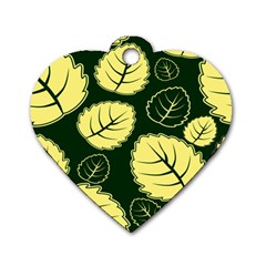 Leaf Green Yellow Dog Tag Heart (one Side) by Mariart