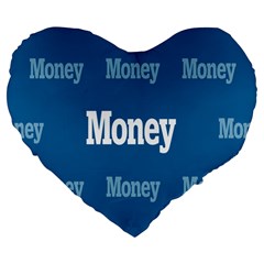 Money White Blue Color Large 19  Premium Flano Heart Shape Cushions by Mariart