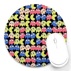 Pacman Seamless Generated Monster Eat Hungry Eye Mask Face Color Rainbow Round Mousepads by Mariart