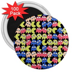 Pacman Seamless Generated Monster Eat Hungry Eye Mask Face Color Rainbow 3  Magnets (100 Pack) by Mariart