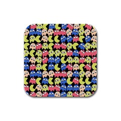 Pacman Seamless Generated Monster Eat Hungry Eye Mask Face Color Rainbow Rubber Square Coaster (4 Pack) 