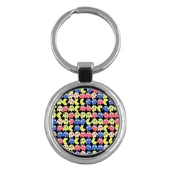 Pacman Seamless Generated Monster Eat Hungry Eye Mask Face Color Rainbow Key Chains (round)  by Mariart