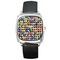 Pacman Seamless Generated Monster Eat Hungry Eye Mask Face Color Rainbow Square Metal Watch by Mariart