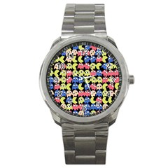 Pacman Seamless Generated Monster Eat Hungry Eye Mask Face Color Rainbow Sport Metal Watch by Mariart