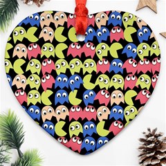 Pacman Seamless Generated Monster Eat Hungry Eye Mask Face Color Rainbow Heart Ornament (two Sides) by Mariart