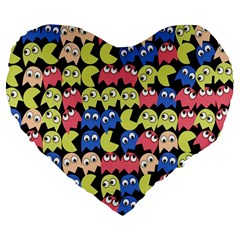 Pacman Seamless Generated Monster Eat Hungry Eye Mask Face Color Rainbow Large 19  Premium Flano Heart Shape Cushions by Mariart