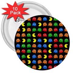 Pacman Seamless Generated Monster Eat Hungry Eye Mask Face Rainbow Color 3  Buttons (10 Pack)  by Mariart