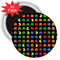 Pacman Seamless Generated Monster Eat Hungry Eye Mask Face Rainbow Color 3  Magnets (10 Pack)  by Mariart