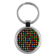 Pacman Seamless Generated Monster Eat Hungry Eye Mask Face Rainbow Color Key Chains (round)  by Mariart