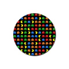 Pacman Seamless Generated Monster Eat Hungry Eye Mask Face Rainbow Color Rubber Round Coaster (4 Pack) 