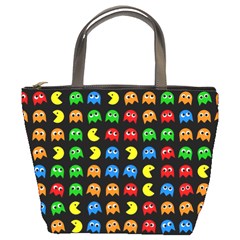 Pacman Seamless Generated Monster Eat Hungry Eye Mask Face Rainbow Color Bucket Bags by Mariart