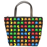 Pacman Seamless Generated Monster Eat Hungry Eye Mask Face Rainbow Color Bucket Bags Front