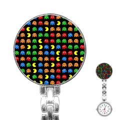 Pacman Seamless Generated Monster Eat Hungry Eye Mask Face Rainbow Color Stainless Steel Nurses Watch by Mariart