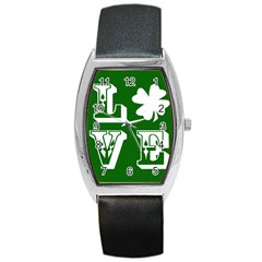 Parks And Tally Love Printable Green Barrel Style Metal Watch by Mariart