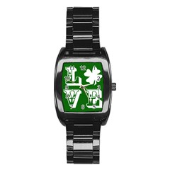 Parks And Tally Love Printable Green Stainless Steel Barrel Watch by Mariart