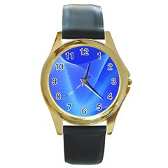 Line Net Light Blue White Chevron Wave Waves Round Gold Metal Watch