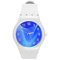 Line Net Light Blue White Chevron Wave Waves Round Plastic Sport Watch (m) by Mariart