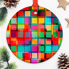 Plaid Line Color Rainbow Red Orange Blue Chevron Ornament (round) by Mariart