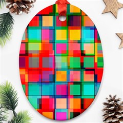 Plaid Line Color Rainbow Red Orange Blue Chevron Oval Ornament (two Sides)