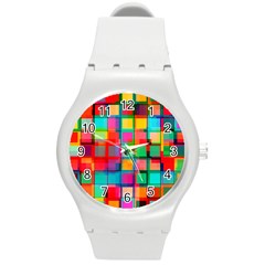 Plaid Line Color Rainbow Red Orange Blue Chevron Round Plastic Sport Watch (m) by Mariart