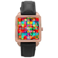 Plaid Line Color Rainbow Red Orange Blue Chevron Rose Gold Leather Watch  by Mariart