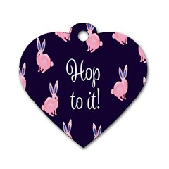 Rabbit Bunny Pink Purple Easter Animals Dog Tag Heart (one Side) by Mariart