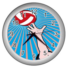 Volly Ball Sport Game Player Wall Clocks (silver)  by Mariart