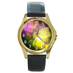 Plaid Star Light Color Rainbow Yellow Purple Pink Gold Blue Round Gold Metal Watch by Mariart