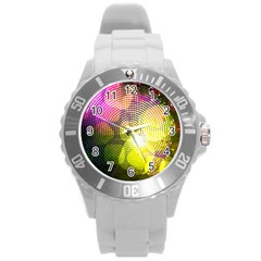 Plaid Star Light Color Rainbow Yellow Purple Pink Gold Blue Round Plastic Sport Watch (l) by Mariart